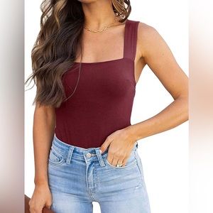 REORIA Women’s Sexy Square Neck Sleeveless Bodysuit